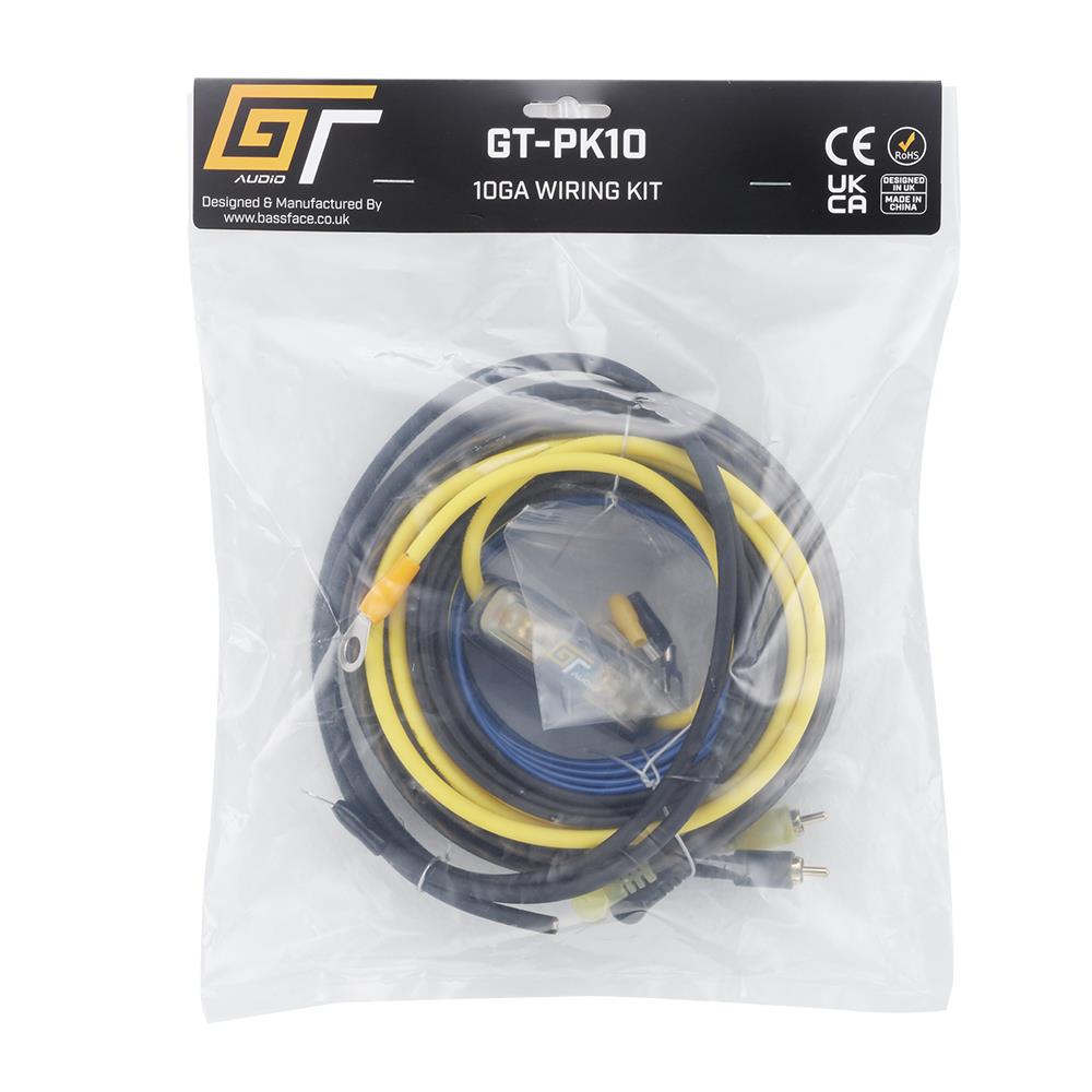 Bassface GT Audio GT-PK10 10AWG (4.5mm) 60A Mini-ANL Fused Prewired & Crimped 5m Super Flexible Amplifier Wiring Kit (9%OFC/252 Strand)