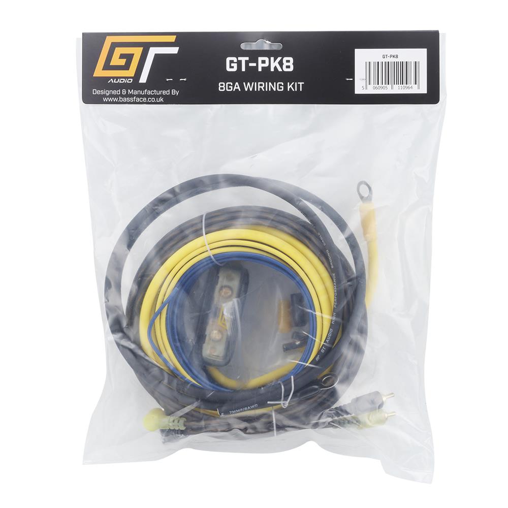 Bassface GT Audio GT-PK8 8AWG (7mm) 80A Mini-ANL Fused Prewired & Crimped 5m Super Flexible Amplifier Wiring Kit (9%OFC/399 Strand)