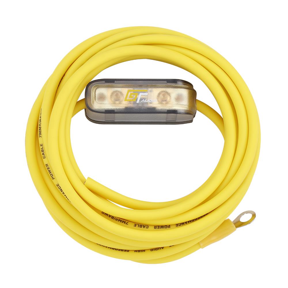 Bassface GT Audio GT-PK8 8AWG (7mm) 80A Mini-ANL Fused Prewired & Crimped 5m Super Flexible Amplifier Wiring Kit (9%OFC/399 Strand)