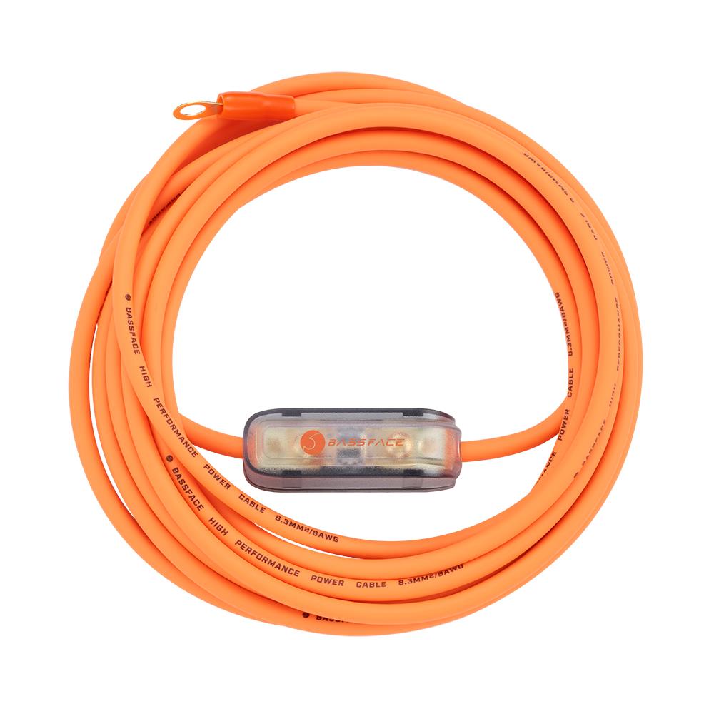 Bassface VOLT/8 8AWG (8.3mm) 80A Mini-ANL Fused Prewired & Crimped 5m Super Flexible Amplifier Wiring Kit (30%OFC/469 Strand)